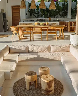 Open-air living and dining space in the Nivara collection